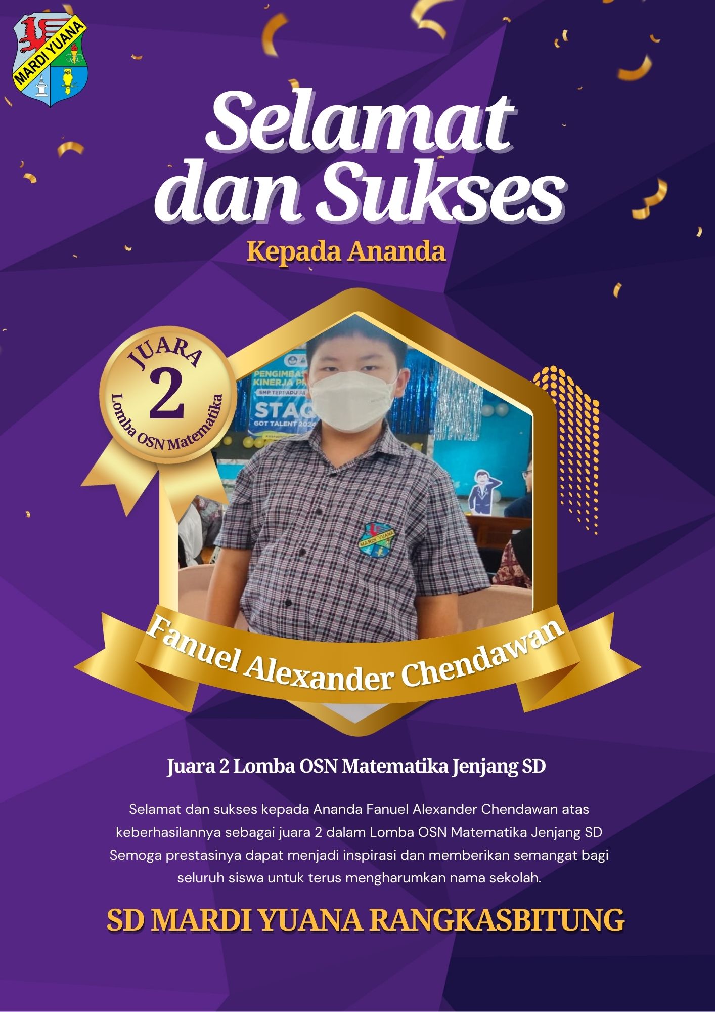 Prestasi Kejuaraan OSN Matematika SD Mardi Yuana Rangkasbitung Tahun 2024